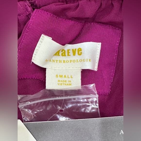 Anthropologie Maeve Tasha Smocked Magenta Mini Dress Small Long Sleeve NWT - Picture 8 of 11